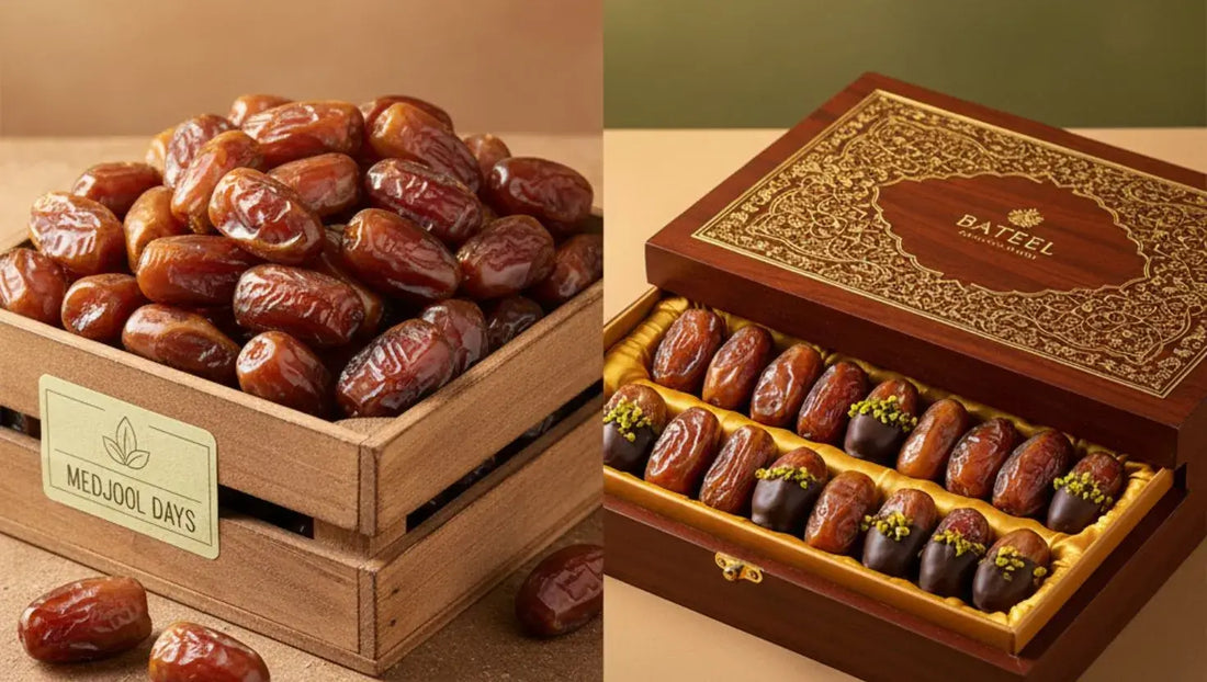 Medjool Days bulk dates vs Bateel premium gift box comparison