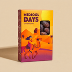 Medjool Days box with plump Rutab dates visible through the window