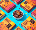 rutab blue flatlay with plump soft Rutab Medjool dates